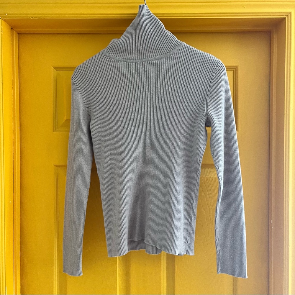 100% Cotton Beige Ribbed Turtleneck Sweater